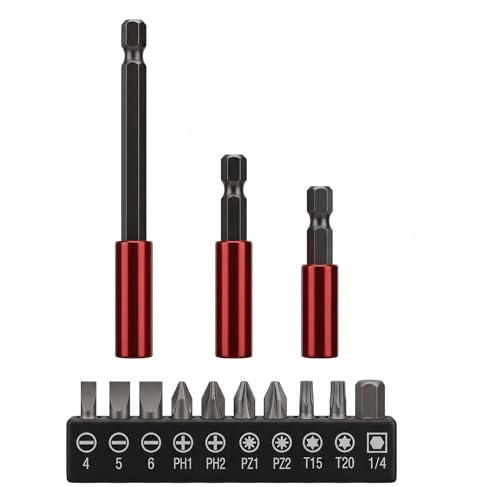 3 Pcs Magnetic Bit Holder for Impact Driver Bits | 50mm 60mm 100mm Long Magnetic Drill Bit Extension Bar, Impact Extension Bar for Drills and Driver, with 1 Pcs 10 Hole Holder