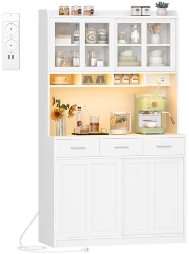 Hzuaneri Küchenschrank, Sideboard mit Arbeitsplatte und 3 Schubladen, Verstellbare Einlegeböden, Schiebetüren, für Küche oder Esszimmer, 40 x 100 x 185 cm, Weiß 0110203XEU