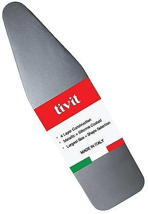 TIVIT Ironing Board Cover 14 x 44, Made in Italy. Pro Grip Pad Covers w/3 Fastener Straps & Pull Bungee Cord - Durable Scorch & Stain Resistant Padded Layers, Heat Reflective AlumiTek PRO Top Coat