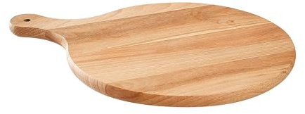 Wooden World - Runder Pizzateller aus massivem Holz, Schneidebrett mit Griff, zum Servieren von Pizza, 35 cm Durchmesser