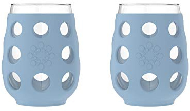 Lifefactory Wine Glass Set with Protective Silicone Sleeve, 2 Count (Pack of 1), Periwinkle