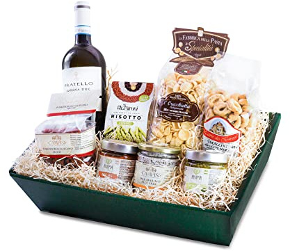 Veganer Geschenkkorb Vegan Deluxe mit ausgesuchten italienischen Spezialitäten veganes Pesto vegane Bolognese tarallini