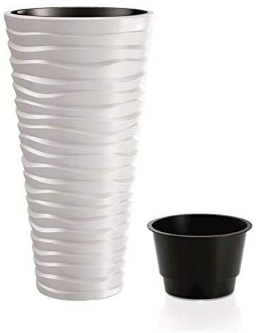 Blumenkübel Pflanztopf Blumentopf Pflanzkübel Weiß 3D Wellen Design mit Einsatz Frostsicher & UV-Beständig für Garten, Balkon & Innen 62cm weiß