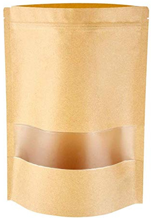 Self-Sealing Kraft Paper Bag, 50Pcs Reusable Storage Packing Bag (30*20cm) | Pouches with Transparent Window Stand Up Zipper Pouches for Food Tea Coffee Beans Nuts Seeds Dried Fruits