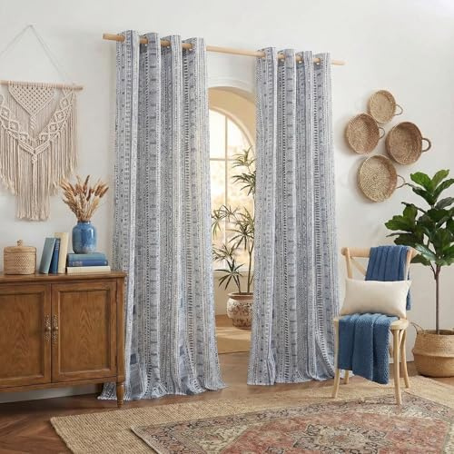 NICETOWN Open Linen Wave Sheer Living Room Curtains for Large Window, 95 L, Ring Top Gypsy Style Flax Semi Sheer-Panels Privacy Classic Drapes for Sliding Glass Door, W50 x L95, 1 Pair