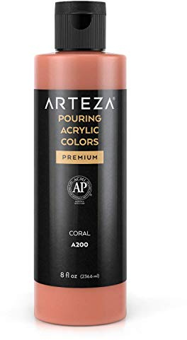 ARTEZA Pintura acrílica para pouring, 8 oz (236 ml), color Coral A200, pintura acrílica de alto flujo, no requiere mezcla, pintura para verter sobre lienzo, vidrio, papel, madera, azulejo y piedra