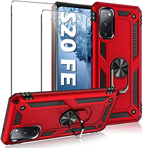 niter Kompatibel mit Samsung Galaxy S20 Fe 5G Hülle mit Displayschutzfolie, Militärische Anti-Fall-Abdeckung für Samsung S20 Fe 5G Hülle mit Magnetring-Ständer, Rot
