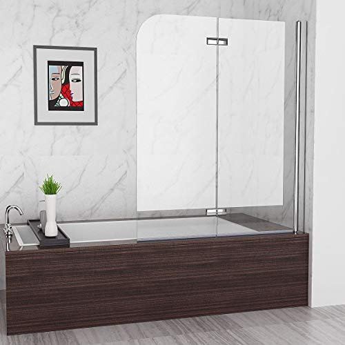 MIQU 120 x 140 cm Badewannen 2 TLG. Faltwand Aufsatz 180° Duschwand Duschabtrennung 6mm Nano Glas DAY12