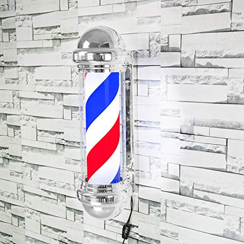 Wakects Poste de Barbería Profesional, LED Barber Pole Luminosa Giratoria para Peluquería Salón Señal LED Giratoria Rojo Azul LED Stripe, 50 RPM