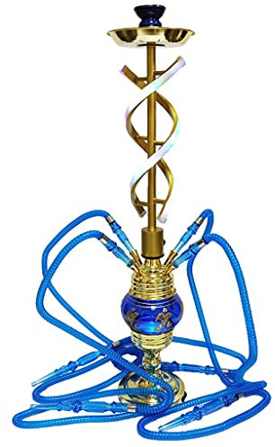 chicha 4 Tuyau Pipe a Narguilé 22Shisha Alliage D'aluminium Ensemble de Fête de Fumer avec Quatre Tuyaux Vase a Eau en Verre pour Les Familles Hôtels a L'étranger Bars Clubs Hôtels (Color : Blue)