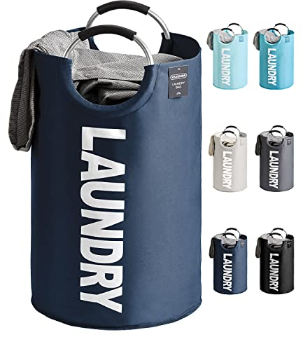 YOUDENOVA panier à linge, panier à linge pliable, sac à linge, paniers à linge capacité 92L avec poignée, Bleu Foncé