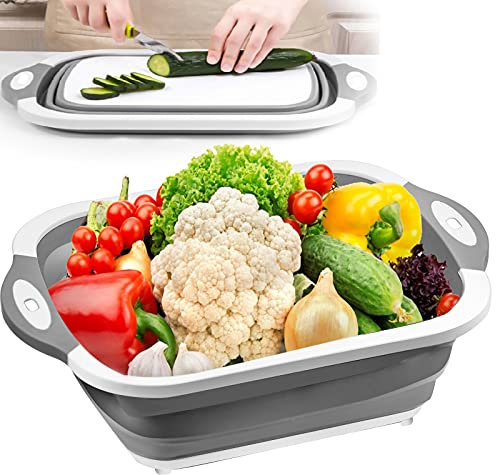 GLORHA 3 in 1 Faltbare Schneidebrett, Multifunktion Tragbares Camping Spüle Faltbar mit Auffangrille und Wasserablassventil für Küche Camping