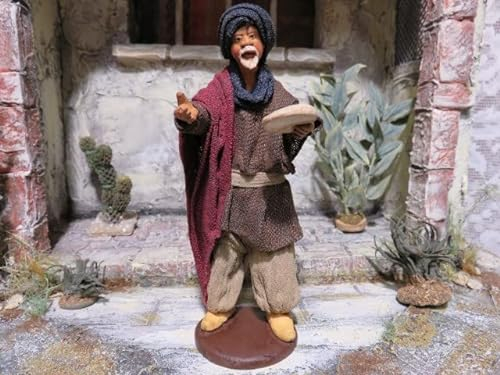 Krippenfiguren Brothändler mit Brot 12 cm aus Ton/Stoff