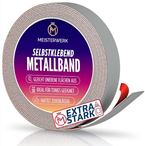 MEISTERWERK Metallband selbstklebend u.a. für Tonies, Magnete & Tonie Tribüne | Metallband mit starkem Schaumstoffkleber | Magnetband | Magnetleiste selbstklebend