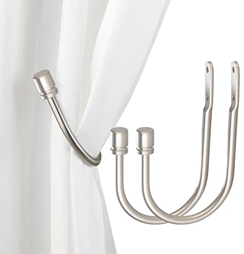 Arnorx Decorative Curtain Holdbacks, Wall Mounted Tiebacks, Metal Drapery Hooks, 2 PCS, Matte Brushed Nickel