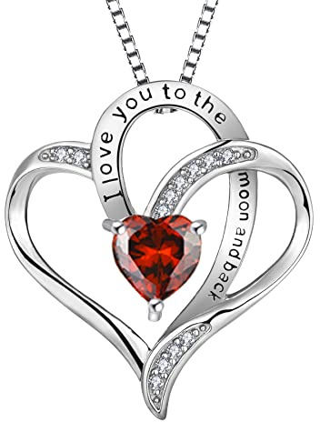 YL Collana Cuore Argento 925 tagliare Gennaio Pietra Portafortuna Granato Ciondolo per Donna, catena 45+3 cm