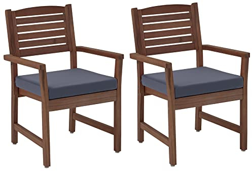 Amazon Aware gepolsterter Esszimmerstuhl für den Außenbereich, Akazienholz, 2er-Set, Walnussbraun, Belastbarkeit 102 kg, Geformter Rücken