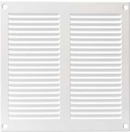 200 x 200 mm metallvitt ventilationsgaller med insektsskydd – galler för ventilation – frånluftsgaller