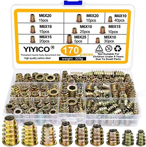 Gewindeeinsatz Holz Einschraubmutter Einschraubmuffen Zinklegierung Innensechskantmuttern Sortiment für Holzmöbel (170Pcs)