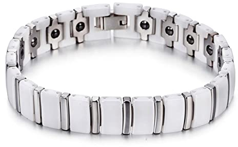 BCughia BFF Armbänder, Herrenarmbände Silber Weiss Anderer Kettentyp Magnetarmband Aus Schwarzer Keramik 210x11mm Armband