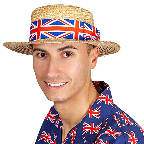 Wicked Costumes G.B Union Jack Classic Straw Boater Hat