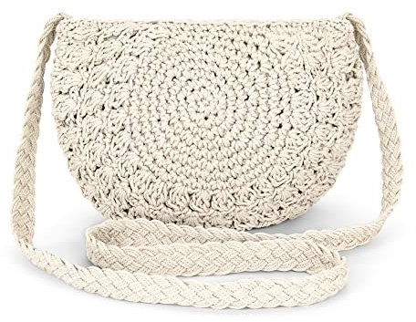 Jeesblsy Damen Handtasche Runden Sommer Strandtasche Umhängetasche, Böhmische Retro Gewebte Schulterbeutel Geldbörse Crossbody Tasche für Reisen Freizeit Urlaub (Beige)