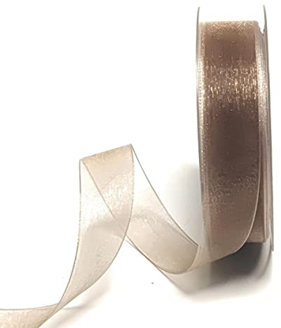 s.dekoda Schleifenband 50m x 25mm Hellbraun - Taupe Organza Chiffon Geschenkband Organzaband [1350-261]