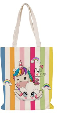 Jutebeutel Regenbogen Einhorn Tote Bag Baumwolle und Hanf Stoffbeutel Große Kapazität Stofftasche Faltbar Jutetasche Langlebig Baumwolltasche Bedruckt Stoffbeutel zum Bemalen Waschbar 30x40cm/2 Pcs