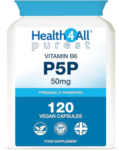 Health4All P5P Pyridoxal 5'-Phosphate 50mg 120 Capsules (V) Biologically Active Vitamin B6 P-5-P with Magnesium Citrate for PMS and Reduction of Tiredness & Fatigue