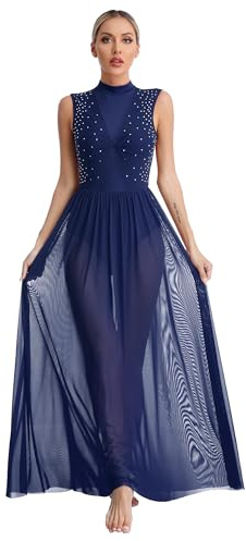 iiniim Vestido de Danza Ballet Lírico para Mujer Maillot de Patinaje Artistico Vestido Brillante Ropa de Danza Contemporánea Traje de Baile Moderno Actuacion B Azul Marino S