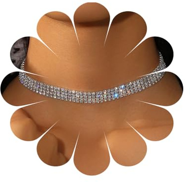 MIQIQAO Strass Choker Halskette Silber CZ Diamant Choker Kurze Halskette Punk Tennis Kette Glanz Braut Kette Halskette Kettenschmuck für Frauen und Mädchen Geschenke (DiamondChoker2A)