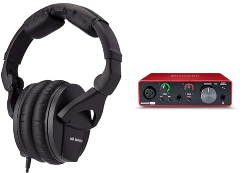 Sennheiser HD 280 PRO Closed-Back Around-Ear Collapsible Professional Studio Monitoring Headphones & 3m Coiled Cable & Focusrite Scarlett Solo 3rd Gen USB Audio Interface, The Guitarist, Vocalist