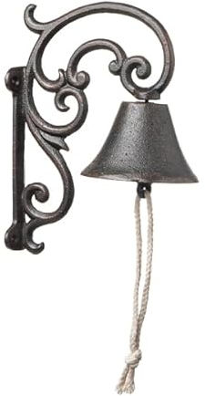 Arinosa Glocke aus Eisen Türglocke Vintage Wandmontage antik Schwarz Braun Gusseisen 17x10x21cm