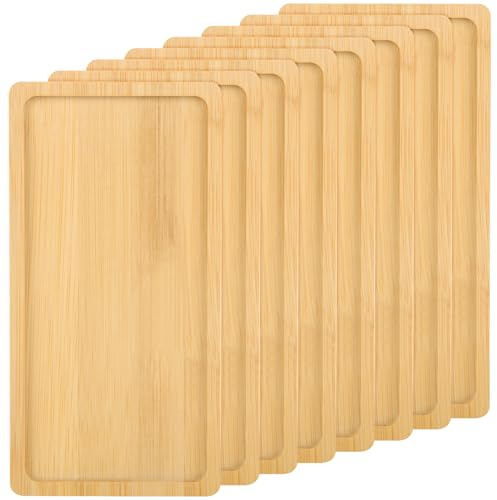 VIDETOL 8 Pcs Bamboo Tray, 17.5X9X1cm Rectangular Serving Platter, Flower Plant Succulent Pot Tray, Wood Serving Platter for Serving Pastries Snacks Chocolate Succulent Cactus