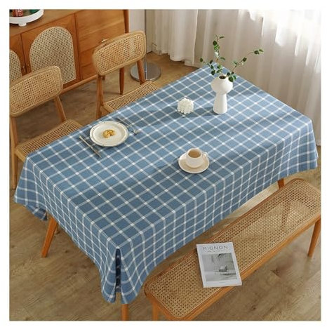 Epinki Tischdecken, Blau Tischtuch Kariert Baumwolle Leinen, Biertisch Tischdecke Wasserabweisend für Wohnzimmer, Esszimmer, Balkon, Garten, 90x140CM
