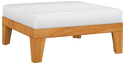 HEFZGDB Modular-Fußhocker mit Cremeweißen Kissen Akazie Massivholz Lounge Sofa Terrassenmöbel Outdoor Sofa Geeignet für Garten, Terrasse, Pool.