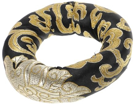 TOYANDONA Cojín Redondo para Cuenco Tibetano 12 Cm Negro Bordado Artesanal Protector Estable para Terapia de Sonido Meditación Budista Accesorios Decorativos