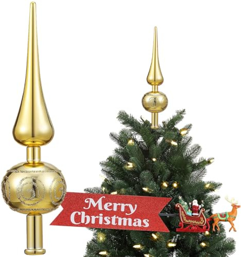 Christbaumspitze Gold 23cm | Bruchsichere Weihnachtsbaumspitze aus glänzendem Kunststoff – Elegante Tannenbaumspitze für sichere Familienfeste | Ideale Baumspitze für Weihnachten