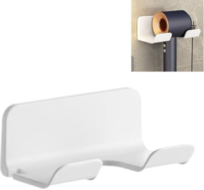 T TAKONE Soporte para secador de pelo sin taladrar, soporte de pared para secador de pelo, soporte para secador de pelo, soporte para baño, adecuado para la mayoría de secadores de pelo (blanco)