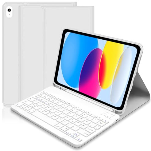 Hülle mit Tastatur für Ipad A16 11 Generation 2025/10 Generation 2022 (10,9/11 Zoll) - QWERTZ Layout Keyboard, Magnetische Abnehmbare Schutzhülle mit Pencil Halter für iPad 11./10. Gen- Grau