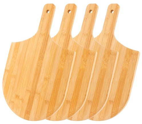 SHUESS 4 Stück Pizzaschieber Holz 40x30cm 12mm, Pizzaschaufel Holz mit kurzem Stil, Pizzabrett aus Bambus & Flammkuchenbrett Set, Brotschieber Holz für Hausgemachte Pizza und Brot