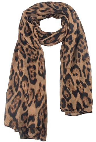 GWAWG Damen Schal mit Leopard Muster Zeitloses Design im Leo Print für Herbst Sommer Winter Weiches Halstuch aus Bali-Viskose Ideal als Stola oder Bandana
