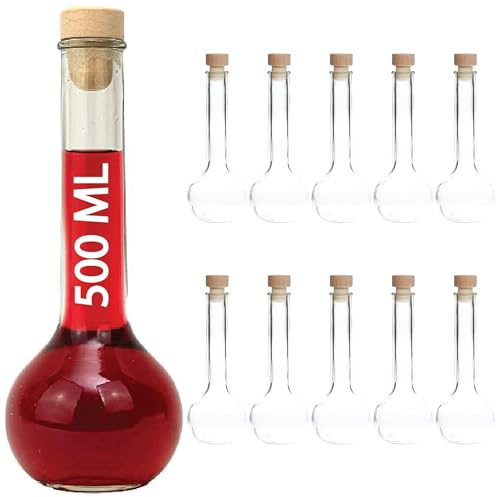 slkfactory 10 tomma glasflaskor 500 ml TUL-HGK juiceflaskor, vinägerolja, flaska, likörflaskor, spritflaskor, vinägerflaskor, oljeflaskor 0,5 liter (10 x 500 ml)