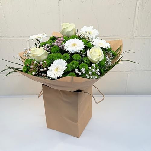 Winter White Rose - Lily - Chrysanthemum - Pine Cone Flower Bouquet Gift Box