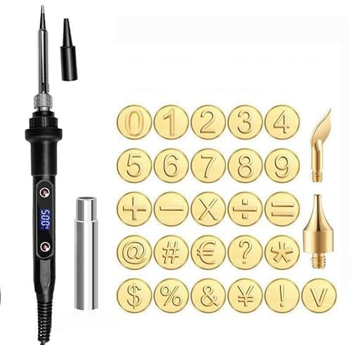 Auosxny Wood Burning Kit with Letter Stamps,DIY Wood Burning/Carving Set ，Wood Burner Tips Adjustable Temperature Soldering Iron Pen,for Wood Leather Embossing Carving(Numbers)