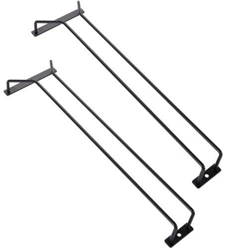 Dianoo 2pcs Wine Glass Rack Under Cabinet Black, Metal Wine Glass Holder, Stemware Rack Under Shelf, Wine Glasses Storage Hanger, 40.5cm