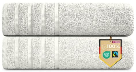 B!HOME 2er Set Premium Saunatücher [100% Baumwolle] 90x200 cm, Creme | große Handtücher Weich, Saugstark & Pflegeleicht / Badetuch Perfekt für Bad, Strand & Reisen