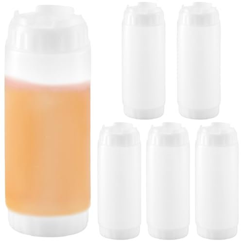 SEUNMUK 6PCS 20 oz Refillable Squeeze Bottles, 19 x 6.5cm/7.4x2.5 inch Sour Cream Squeeze Bottle, Plastic Tip Large Valve Dispenser for Restaurants, KTV, Various Parties, White