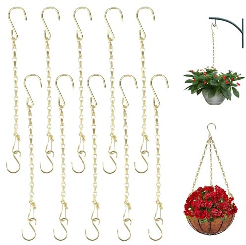 10 Pièces Or Chaîne en Métal de Suspension, 25cm Chaîne Suspendue avec Crochet en S, Chaînes Pot de Fleurs, Chaîne de Panier Suspendu pour Mangeoires, Cage à Oiseaux, Billboard, Lanternes, Ornements