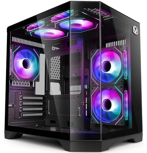 Vibox VTX-8m-ATX Boîtier PC de jeu, 5 ventilateurs ARGB Infinity et triple panneaux en verre trempé (noir)